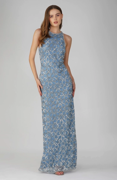 Maddox Embellished Maxi Dress in Powder Blue