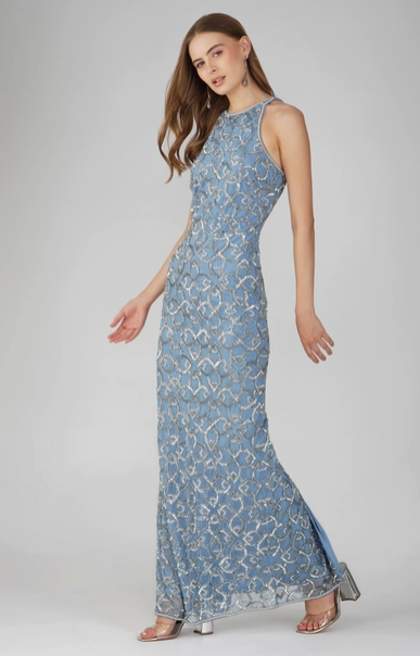 Maddox Embellished Maxi Dress in Powder Blue