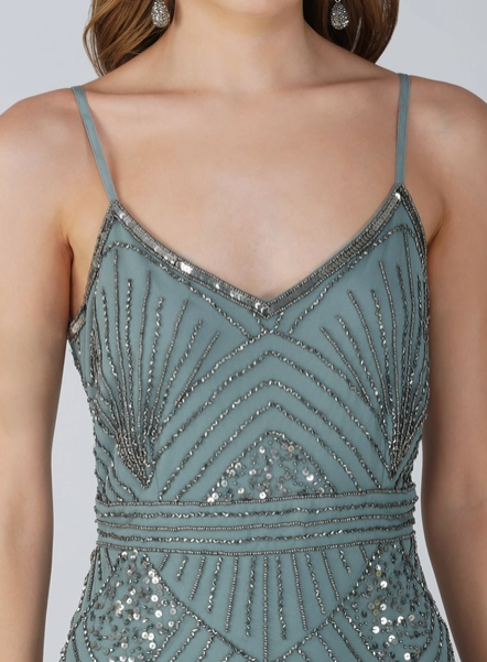 Penelope Embellished Midi Dress in Teal